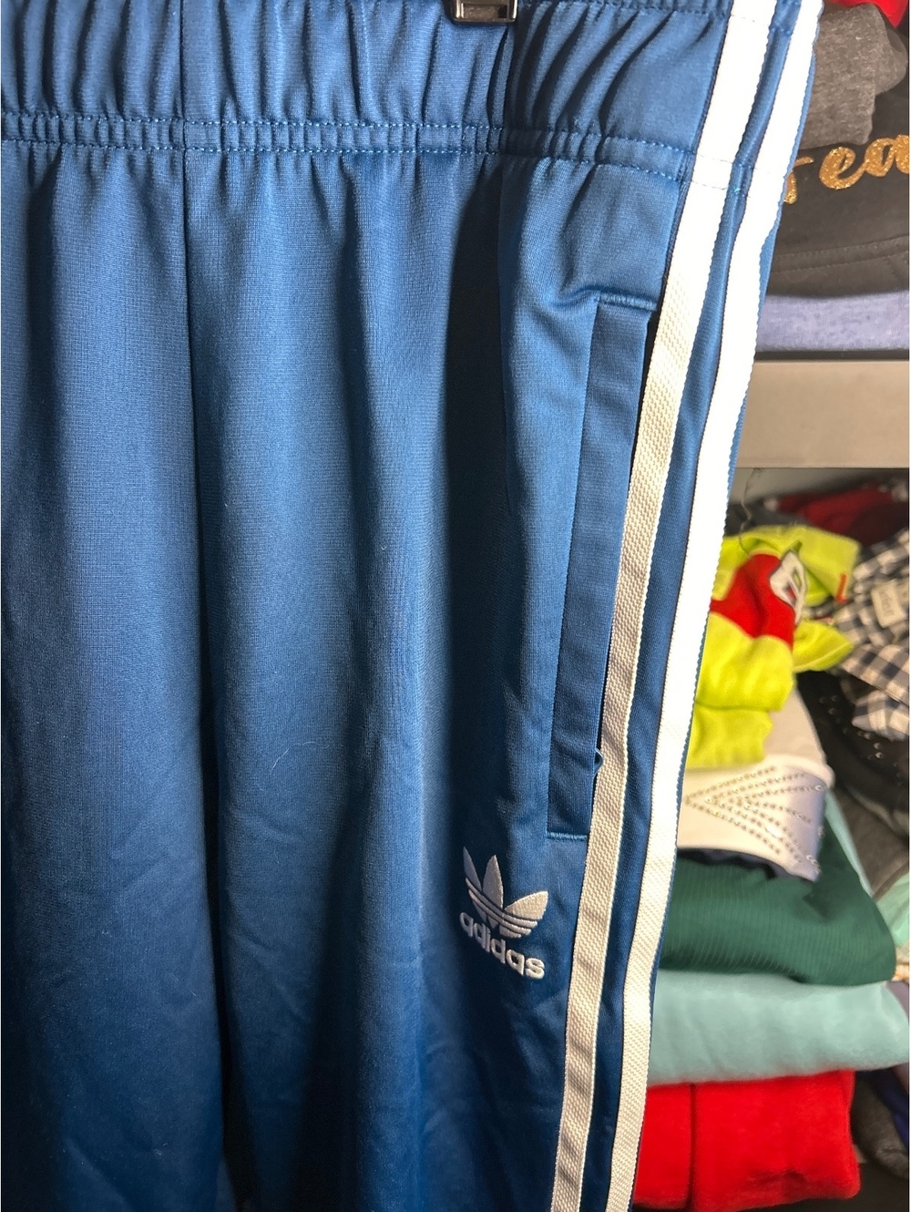 Adidas Blue Track Pants with White Stripes, Kids Size 11-12Y
